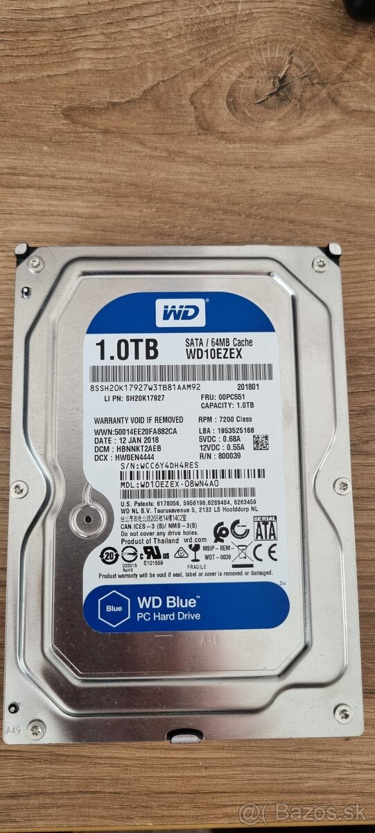 3.5" 1TB HDD WD WD10EZEX sata 64mb Cache