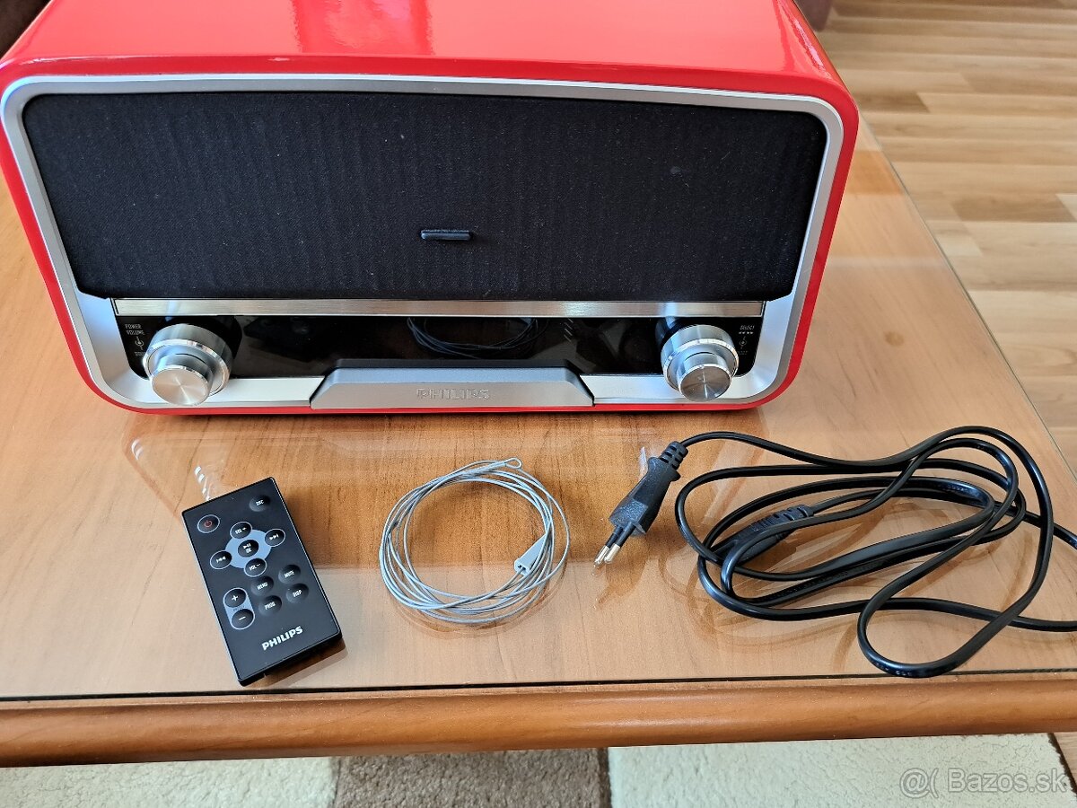 Rádio Philips ORD7100R/00, červená farba, "retro"