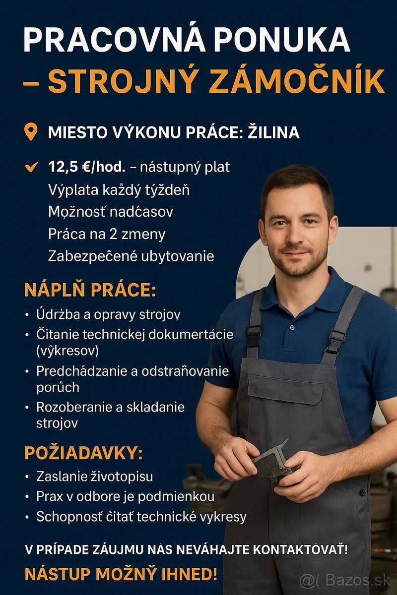 Stabilná práca na 2 zmeny – Strojný zámočník v Žiline