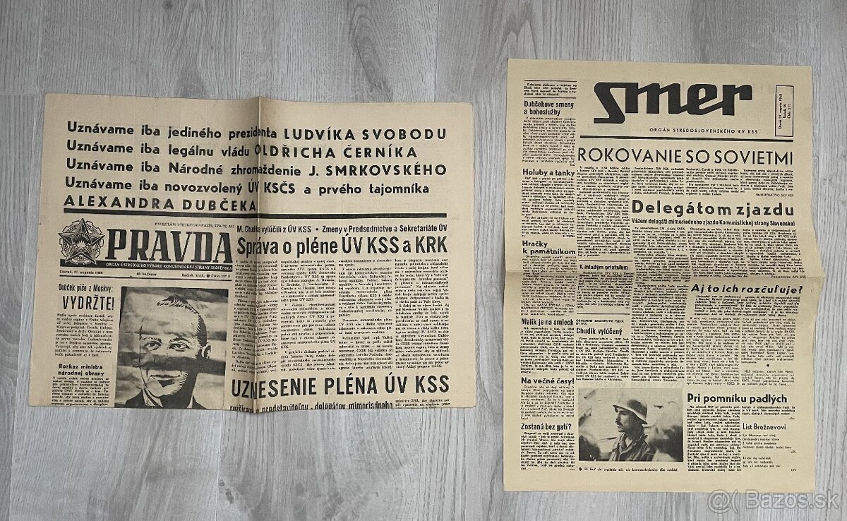 Noviny Pravda a Smer - august 1968