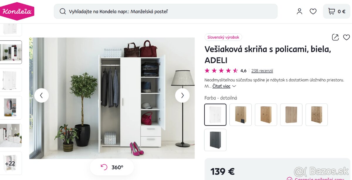 Predám bielu šatníkovú skriňu