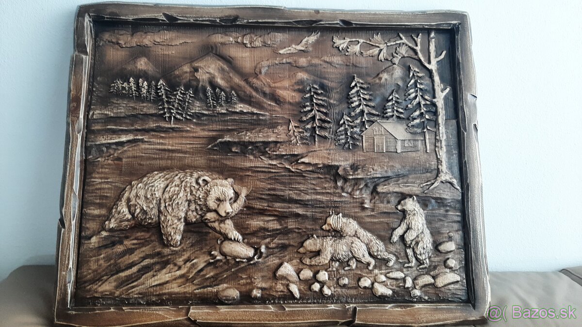 Drevený  obraz Poľovnicke motivy 80×63cm.hr.4.cm