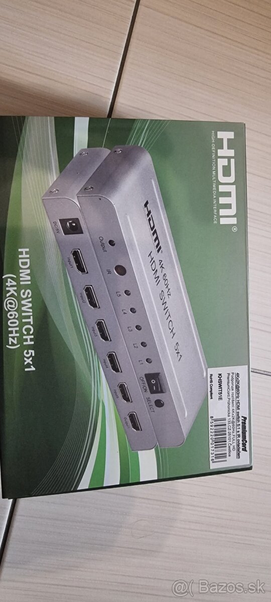 PremiumCord HDMI switch 5x1 s diaľkovým ovládačom