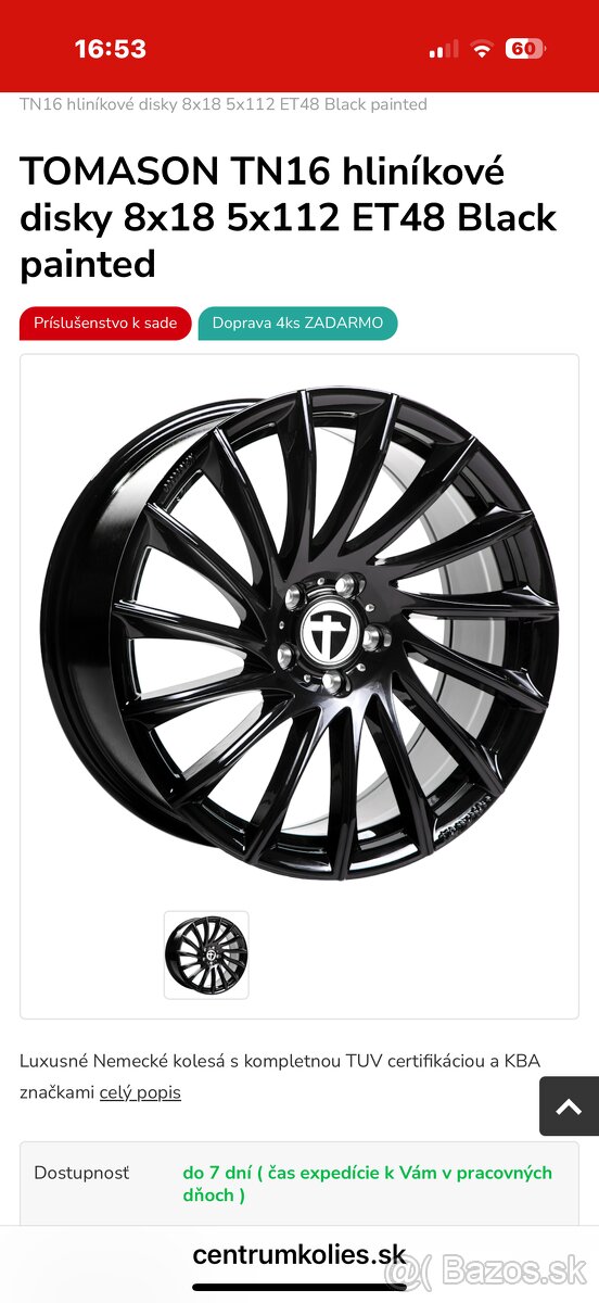 4x disky TOMASON 8x18 5x112 ET48 Black painted