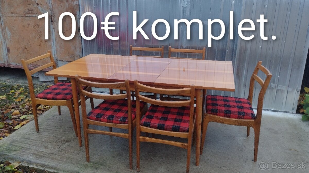 Predám starý stôl 6 x stoličky viď foto cena 100 eur spolu.