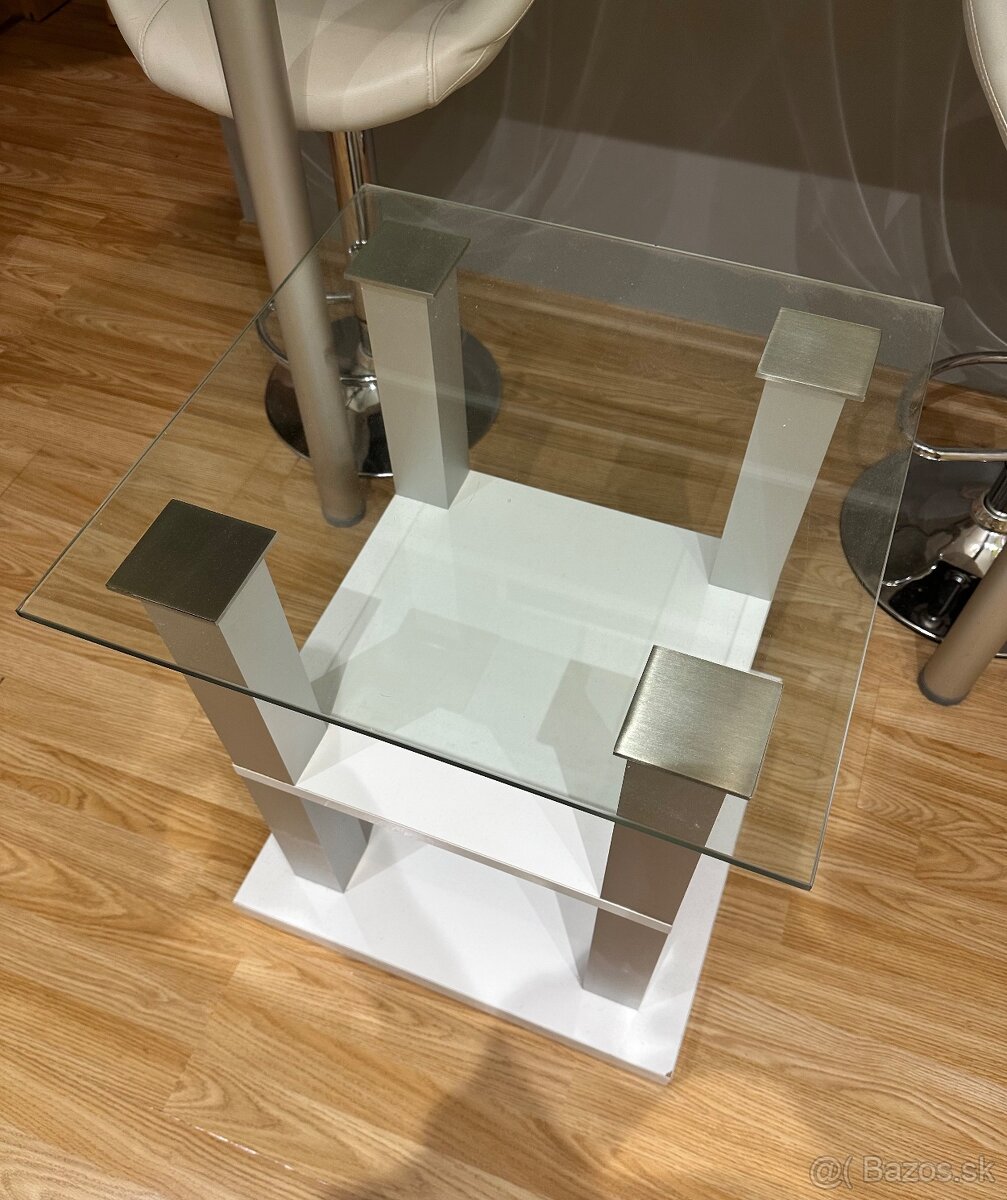 Stolik luxusny konferencny stvorcovy sklo + drevo