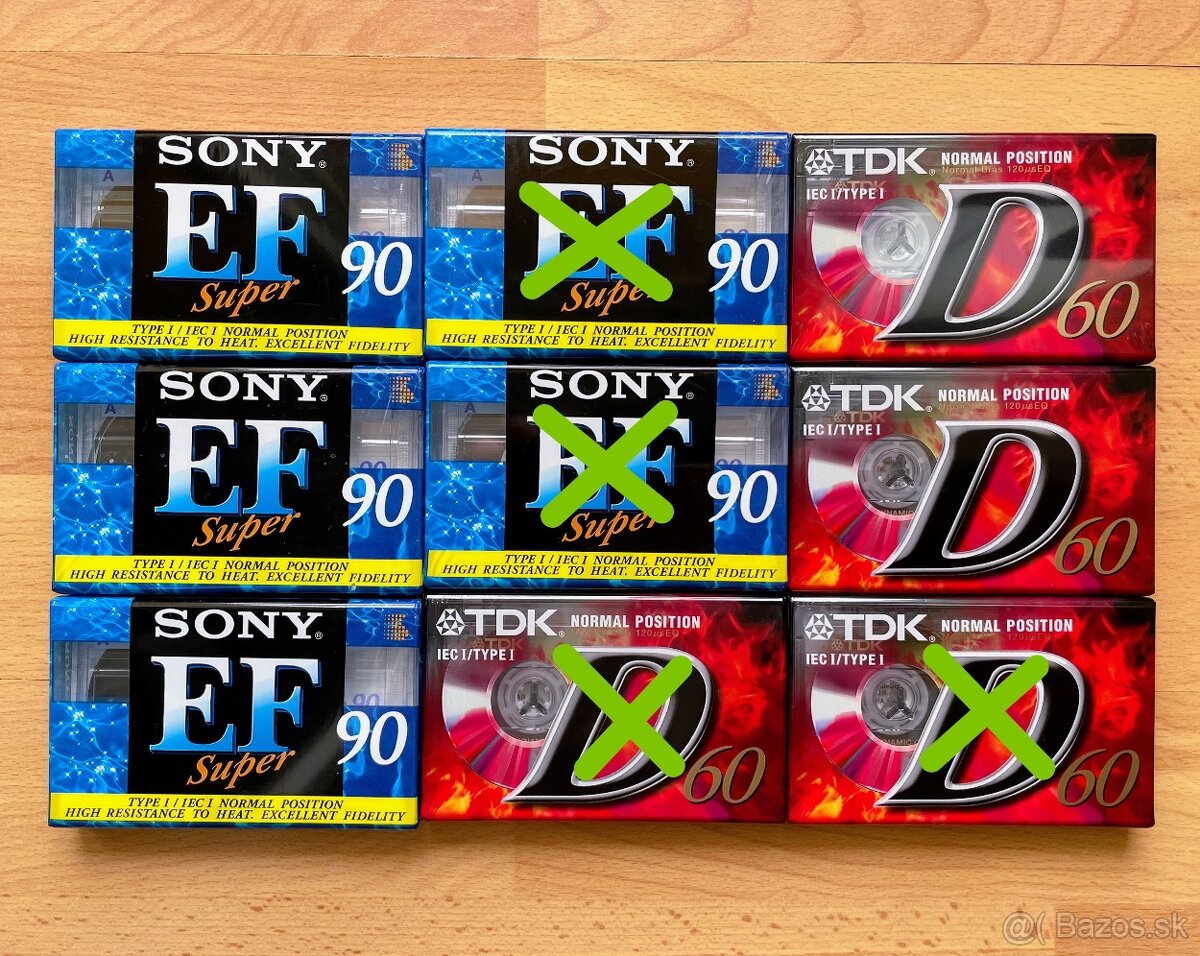 Nové zabalené MC kazety Sony a TDK