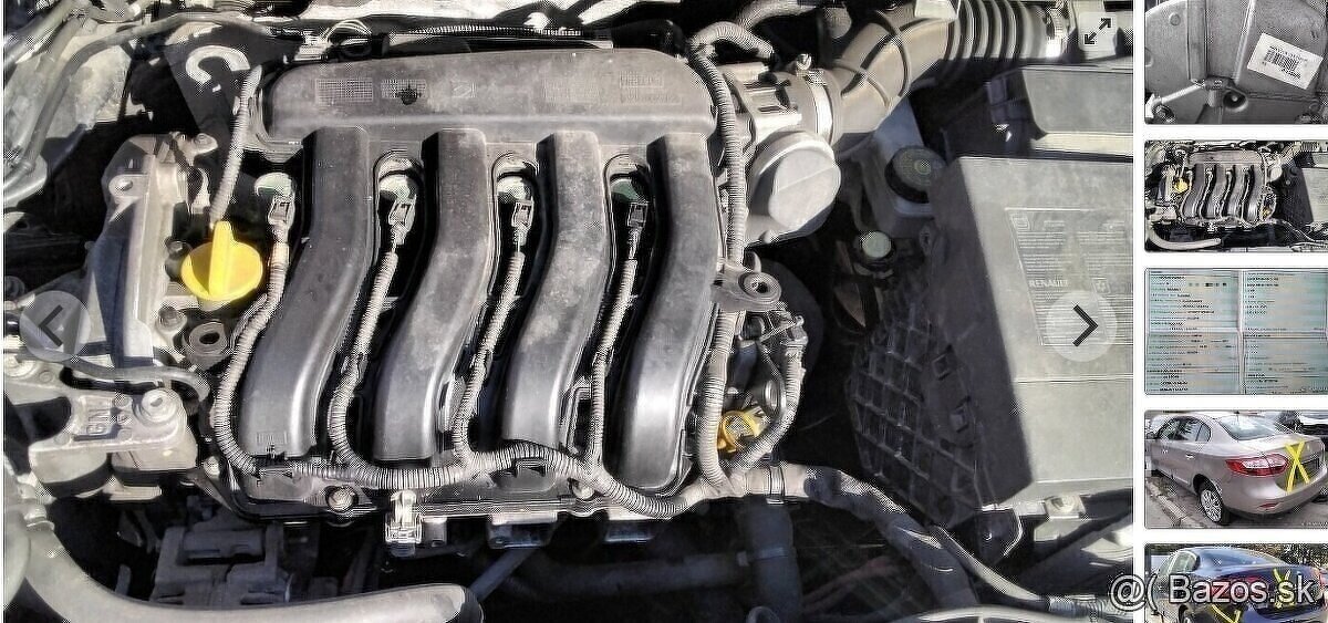 Renault Fluence 1.6 2015 predám MOTOR K4MV838, PREVODOVKA JR