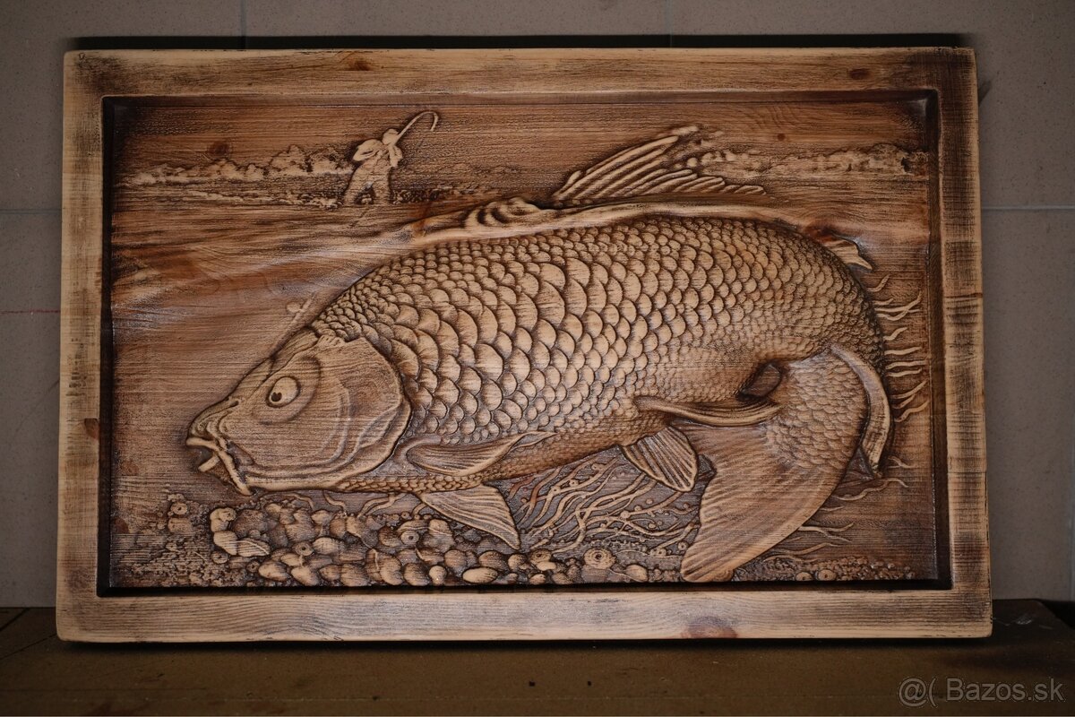 Drevený obraz – Ryba (kapor)