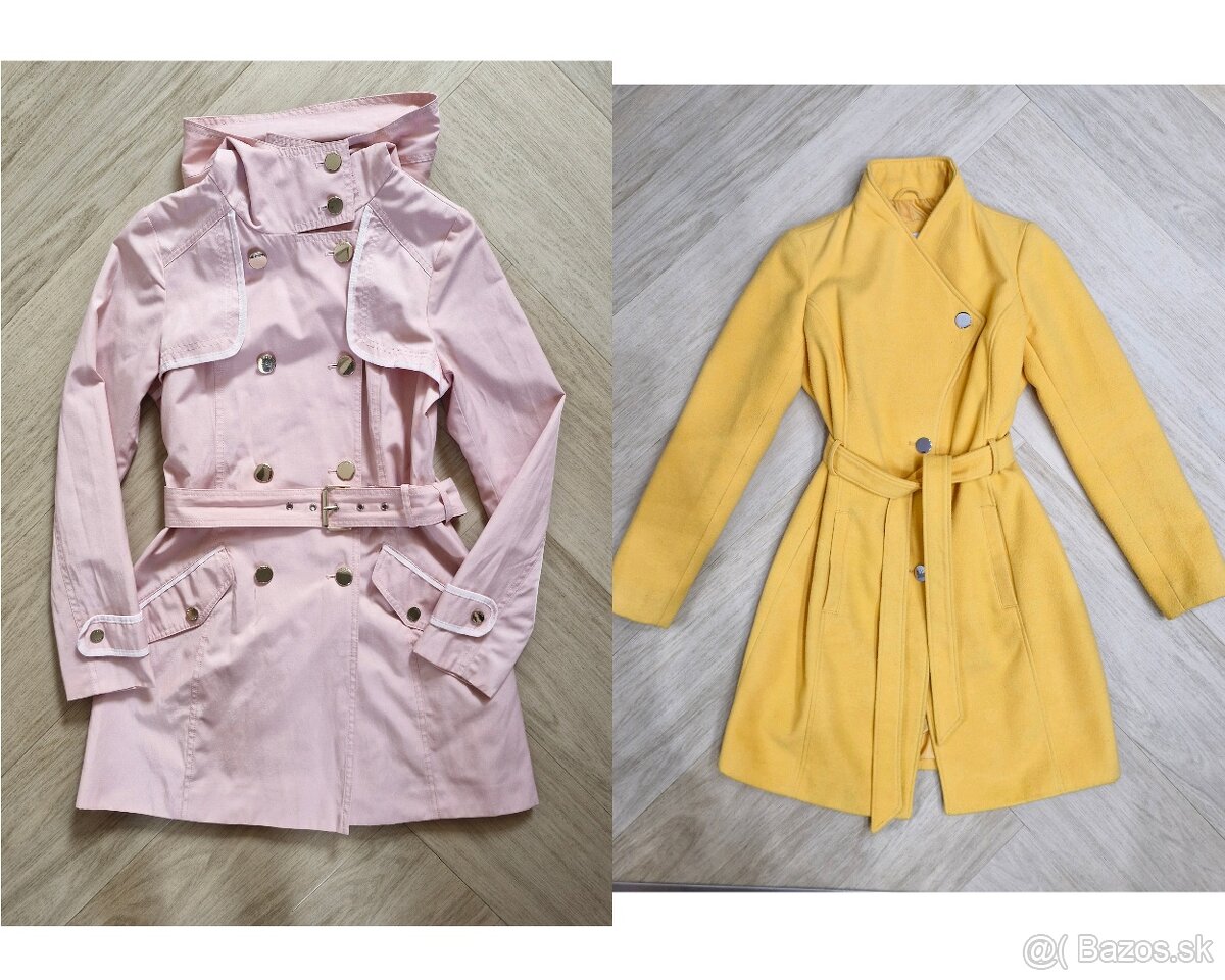 Guess ruzovy trenchcoat a zlty kabat