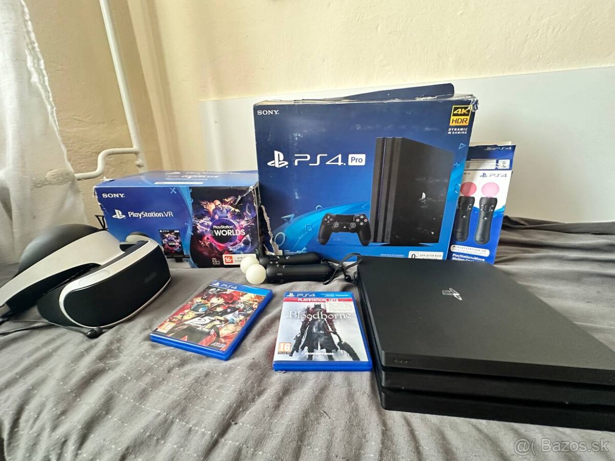 PS4 pro 1tb + PSVR 1 + 2x PS Move s originalnymi krabickami