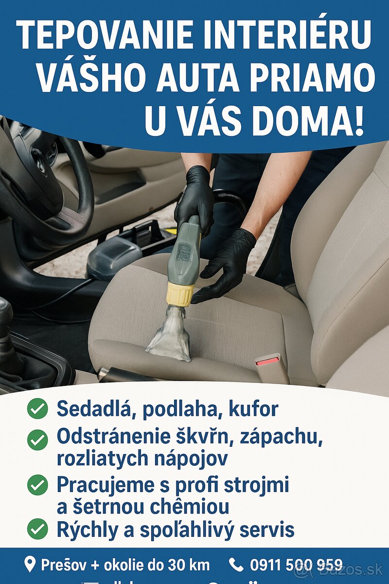Tepovanie áut u vás doma – Prešov a okolie