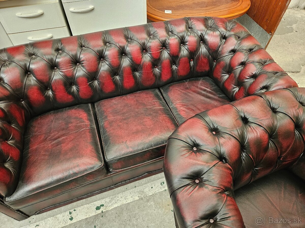 CHESTERFIELD ŠTÝL 3+1+1+UŠÁK KRESLO,ZNÍŽENÁ CENA
