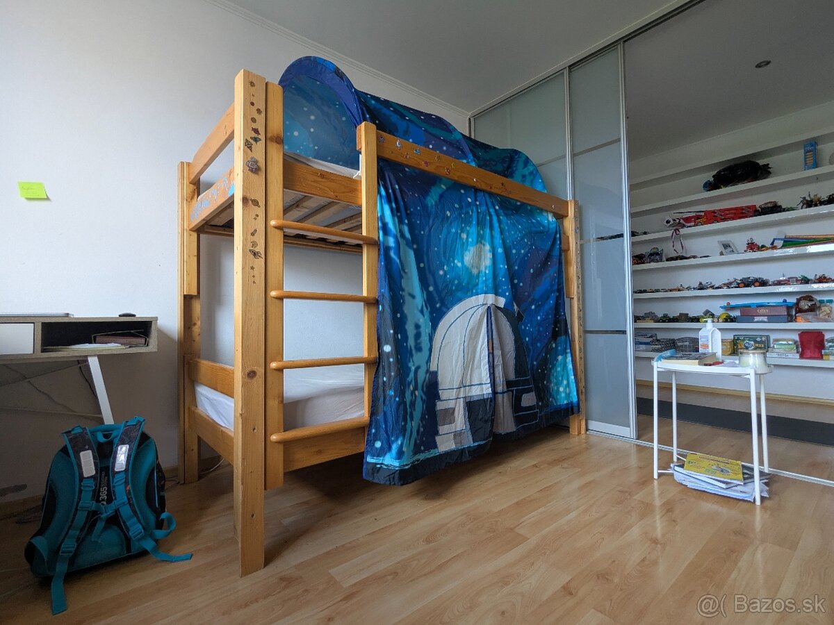 Dvojposchodová posteľ s baldachýnom IKEA Drevená dvojposchod