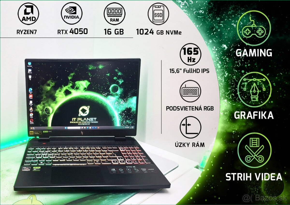 u: Acer Nitro V15 – Ryzen 7 / RTX 4050 / DDR5 – Herný NB