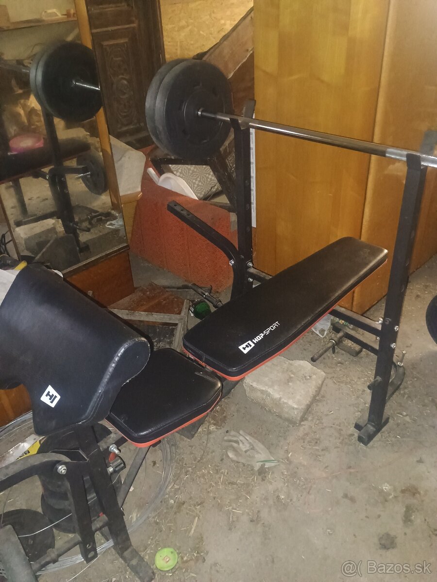 Lavička na cvičenie aj zo závažím + sklovita tyč aj činky je
