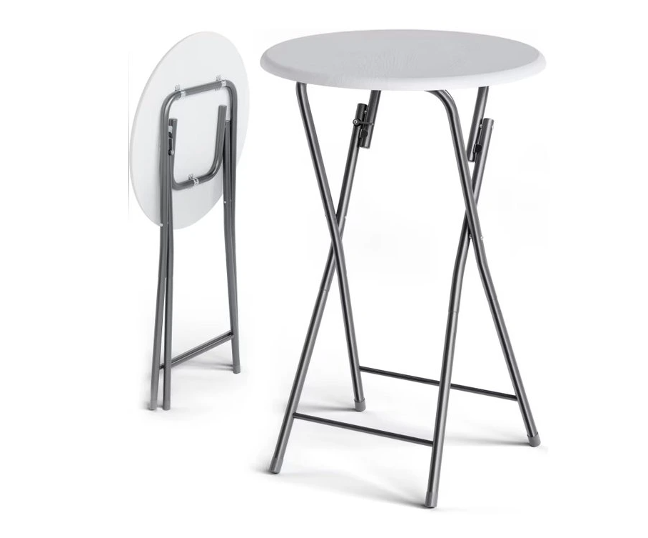 Skladací barový stôl 60cm biely s dreveným dekorom