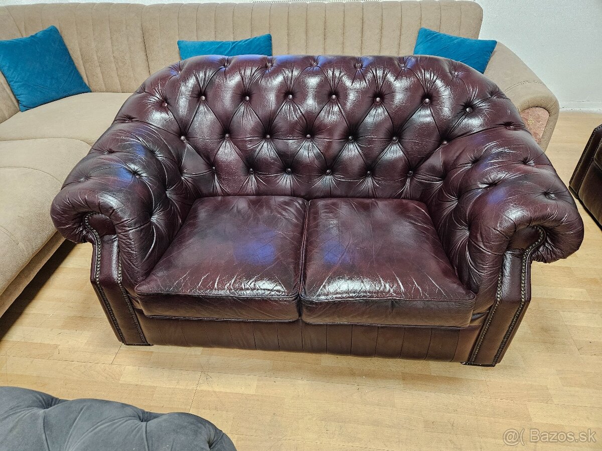 CHESTERFIELD ŠTÝL,KOŽENÁ 3+2+1.NEROZŤAHOVACIA