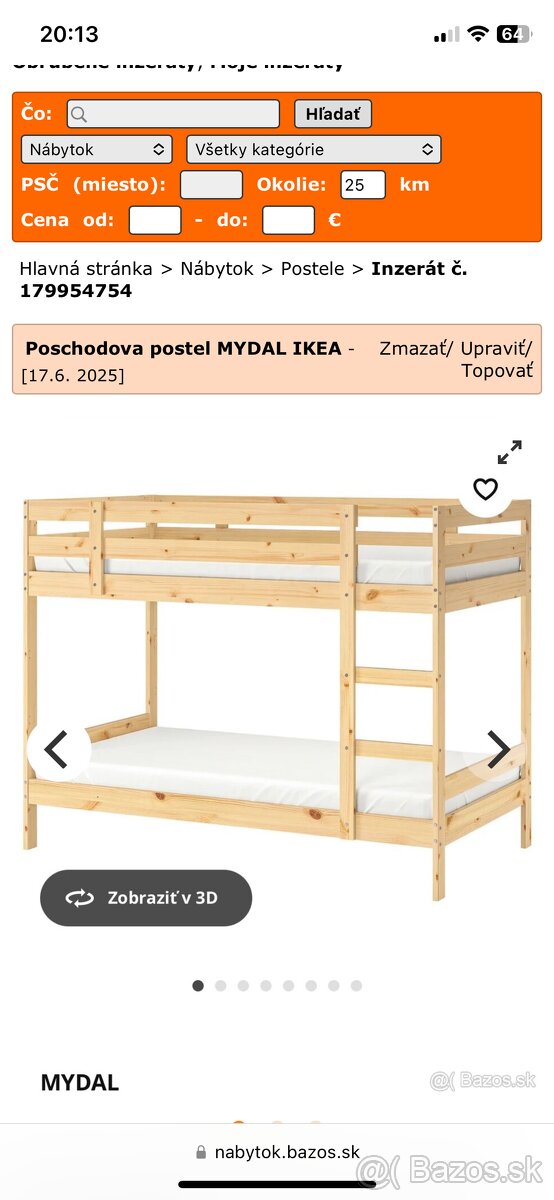 Dvojposchodová postel IKEA