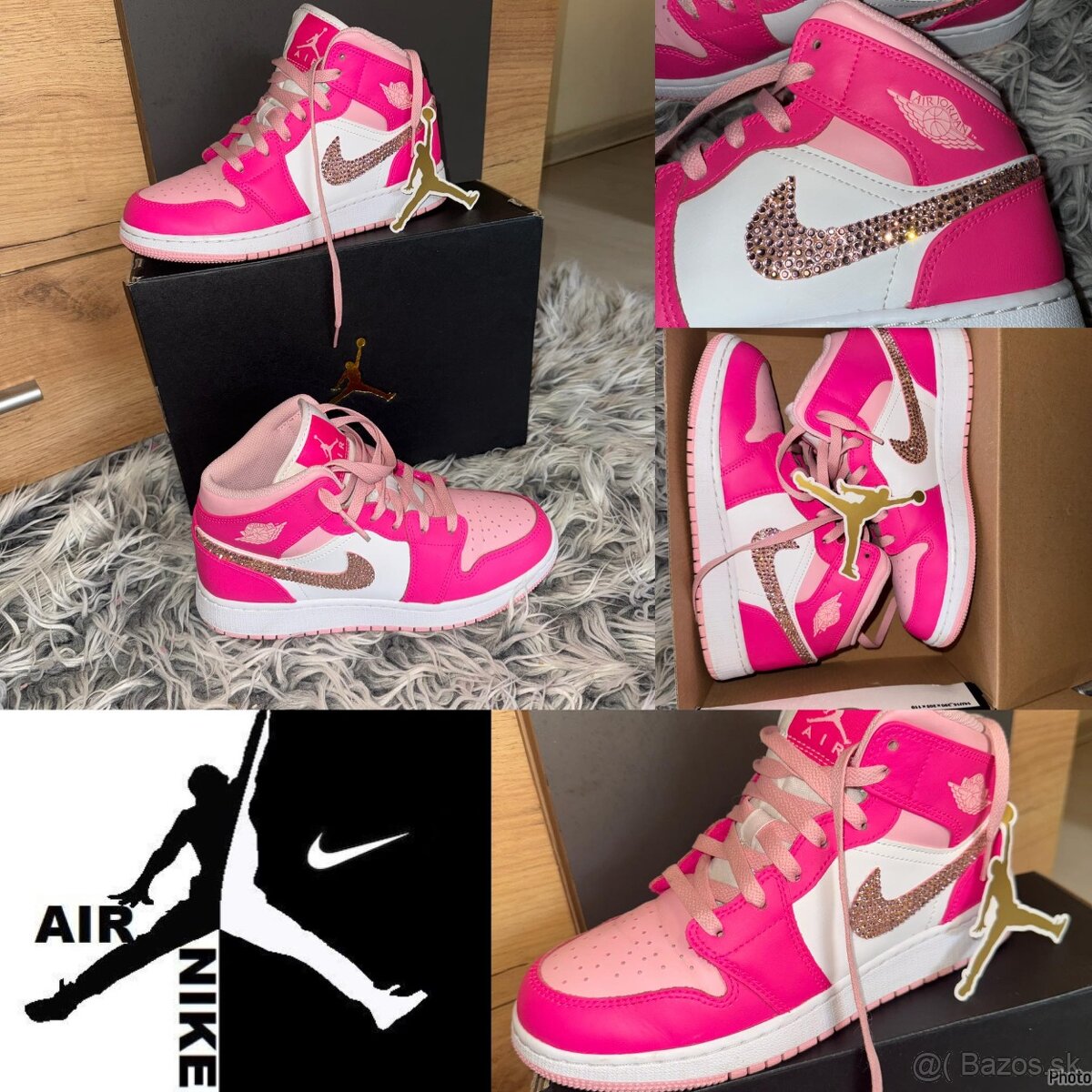 Nike Air Jordan 1 Mid GS Pink original swarovski