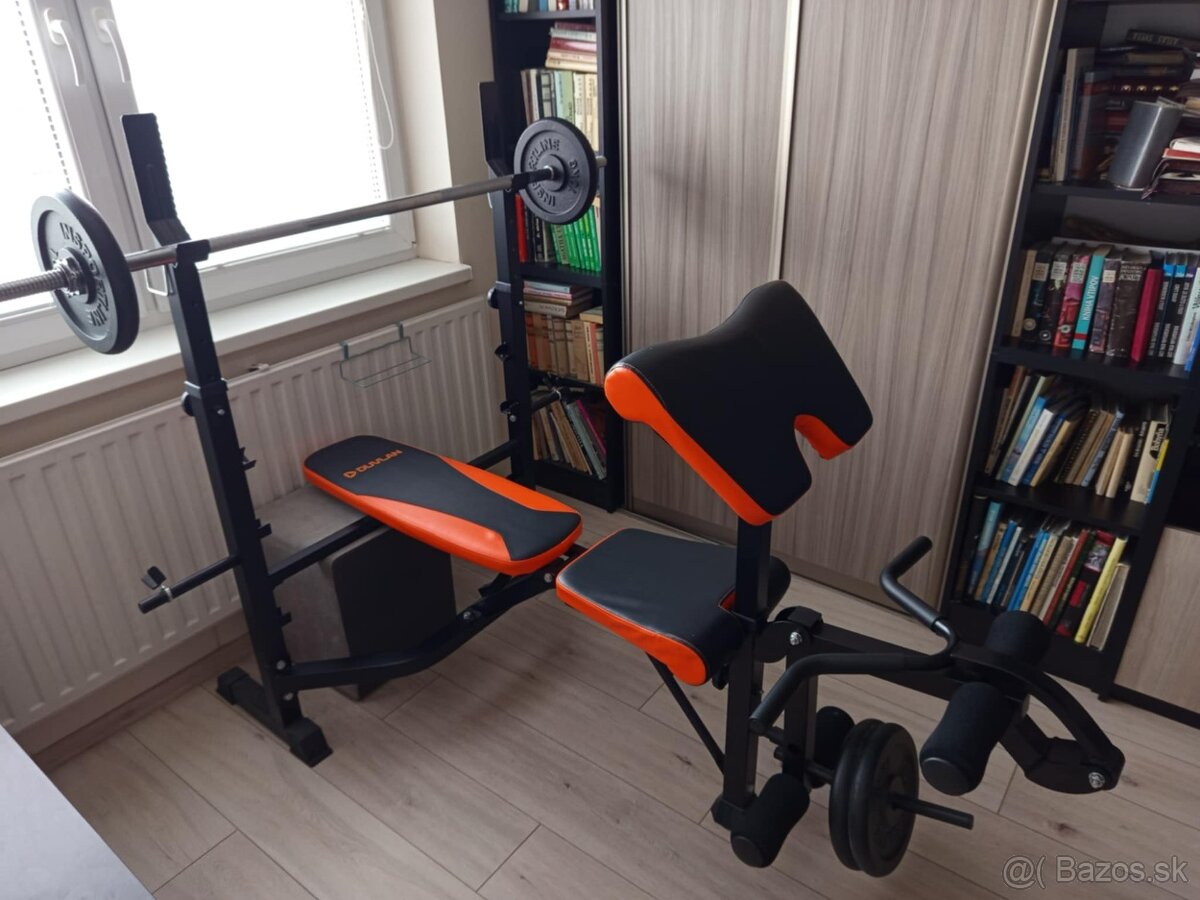 Bench lavička DUVLANDeluxe+Vzpieračská tyč+Liatinové závažia