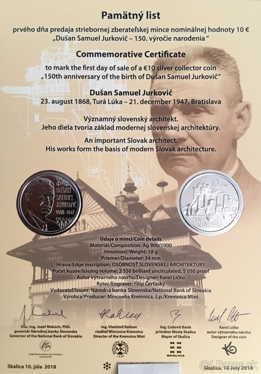 2018/10€ Dušan Samuel Jurkovič – 150.výročie narodenia-PL
