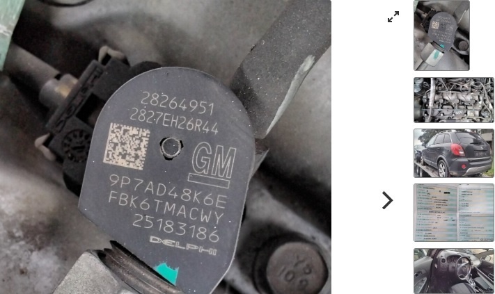 predám TRYSKY 28264951 Opel Antara 2.2 CDTI 2014 MOTOR Z22D1