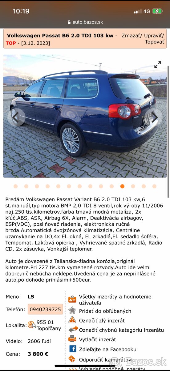Predam vw passat b6