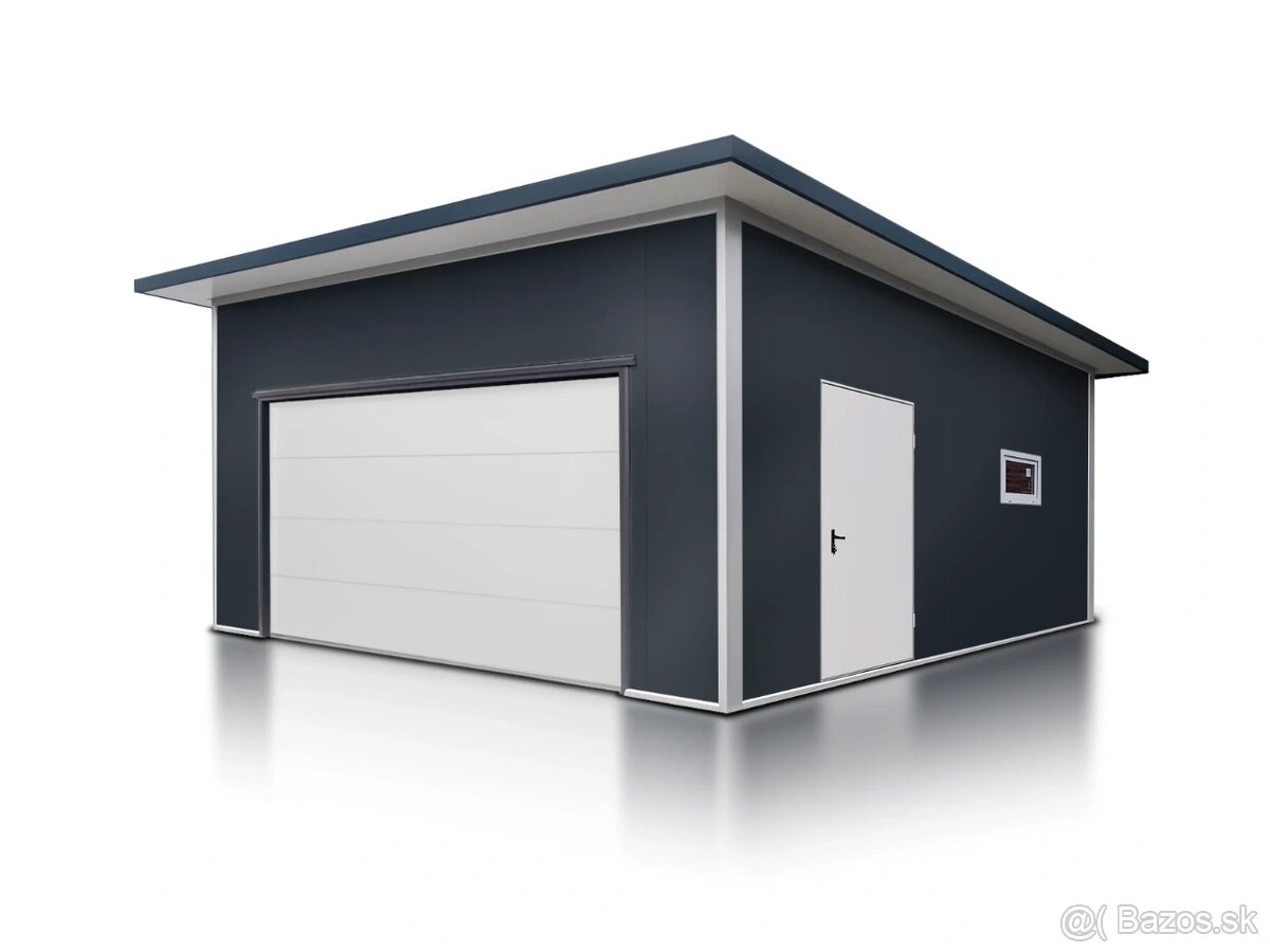 Zateplená garáž zo sendvičového panelu 6x6m.