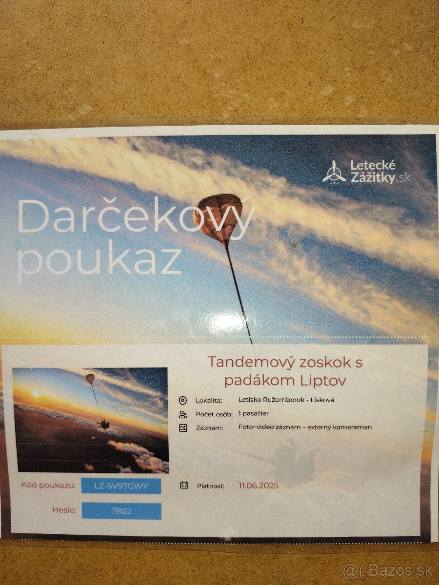Poukaz na tandemový zoskok