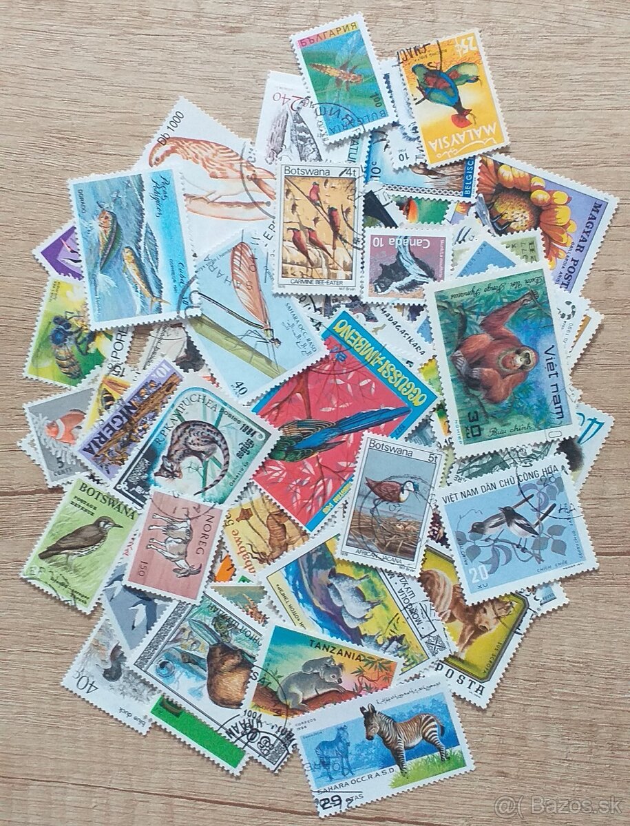 Filatelia - 100 rôznych známok zvierat na predaj