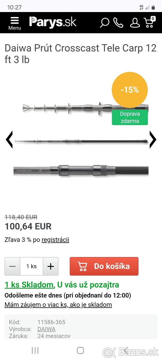 Daiwa Prút Crosscast Tele Carp 12ft 3lb
