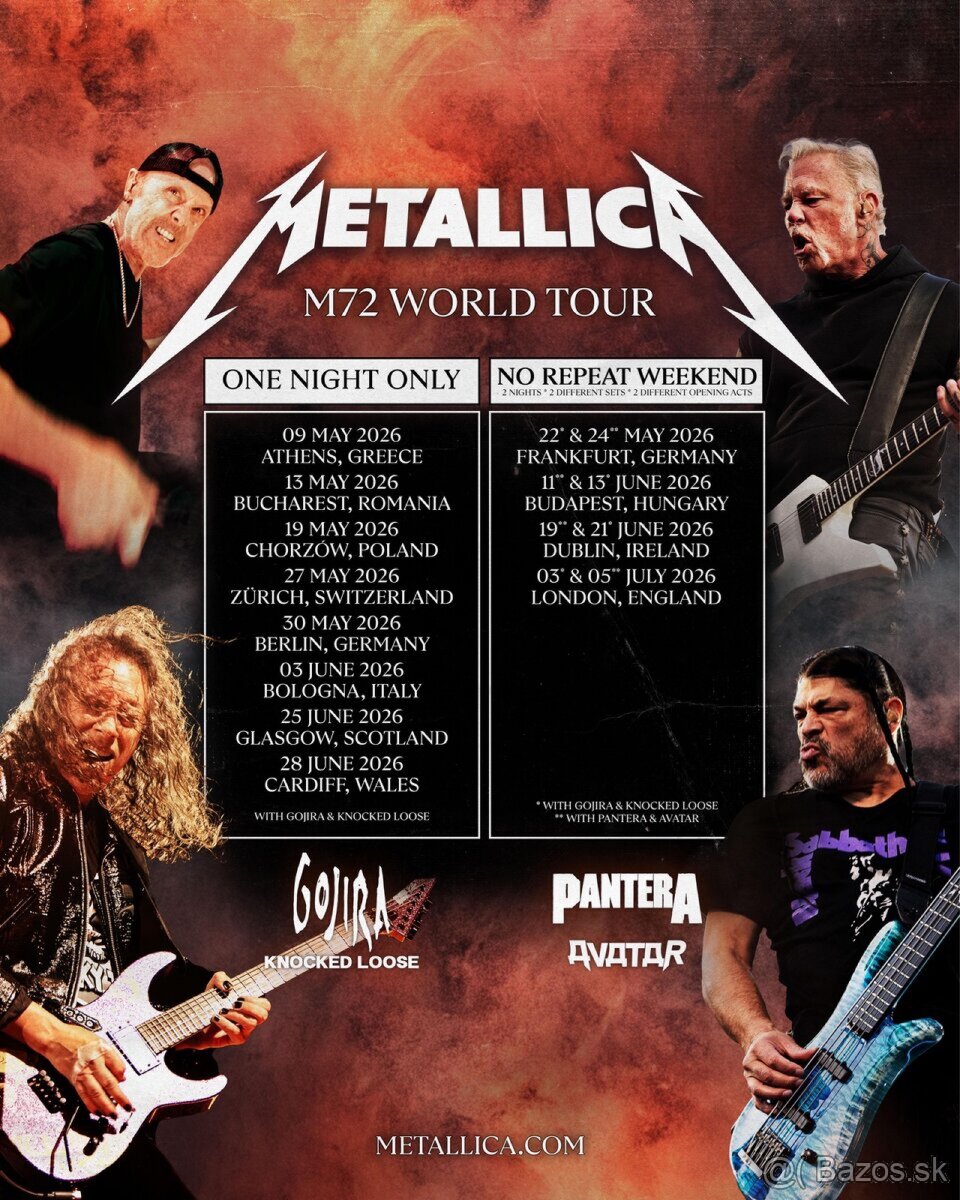 TOP PONUKA - Lístky Metallica Budapešť vedľa seba