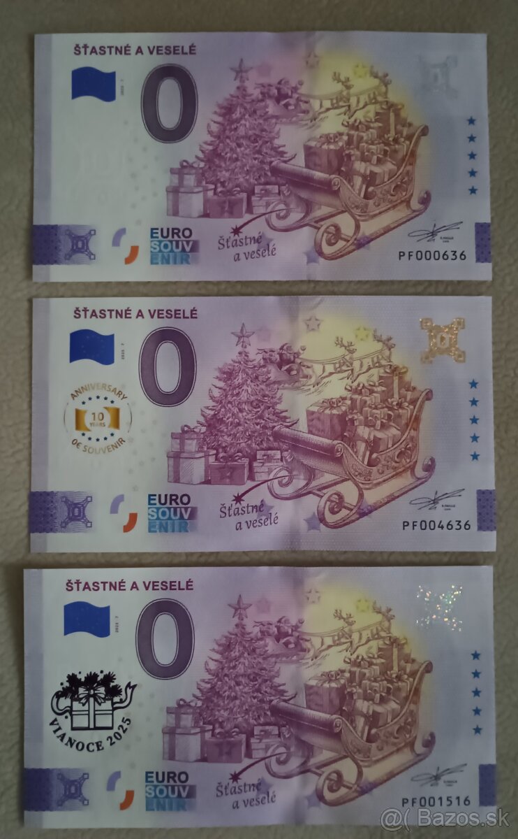 0 euro bankovky Šťastné a veselé 2025