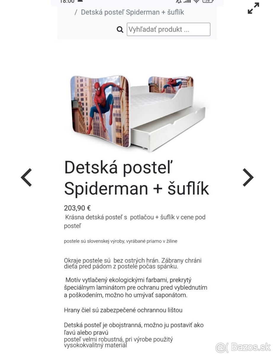 Postel Spiderman 180x80 cm