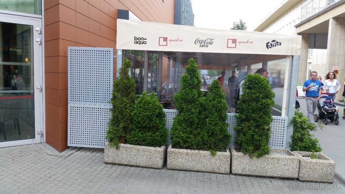 Terasa - 15,7m x 3,1m pozink. konštrukcia, plechy, plachta