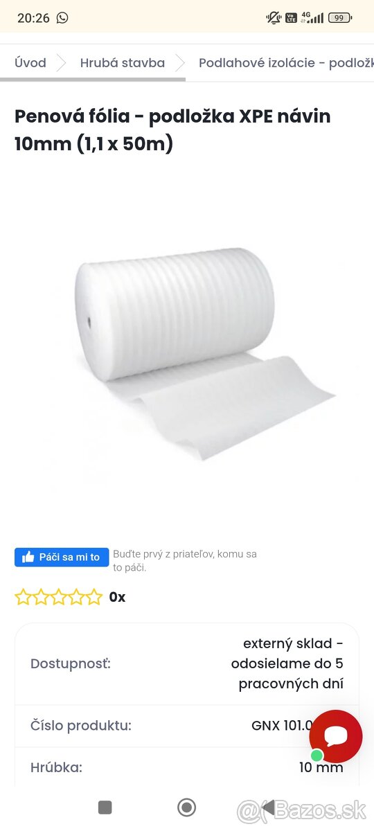Penová fólia 10mm, 1m, 50m