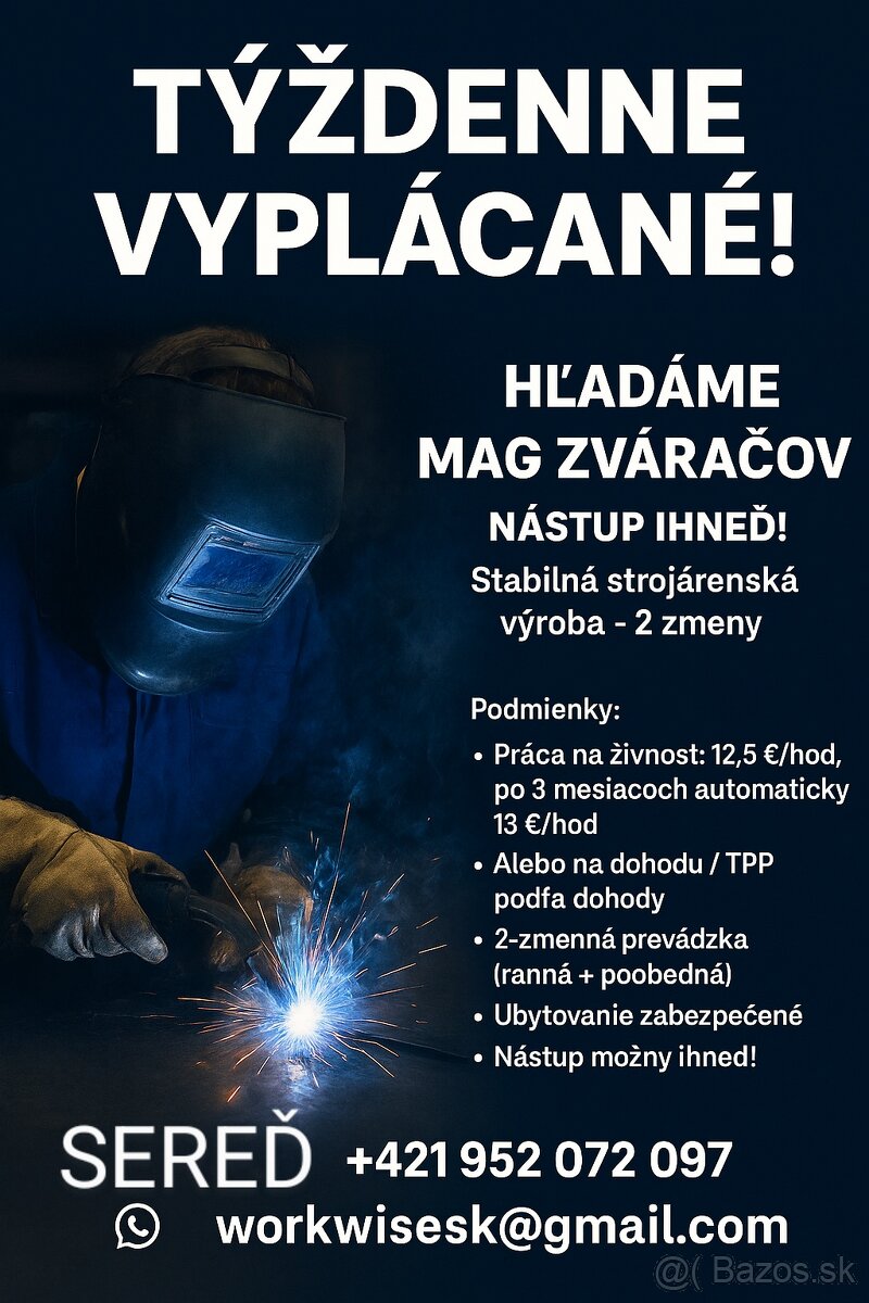 🧑‍🏭HĽADÁME MAG ZVÁRAČOV 13e NÁSTUP IHNEĎ SEREĎ
