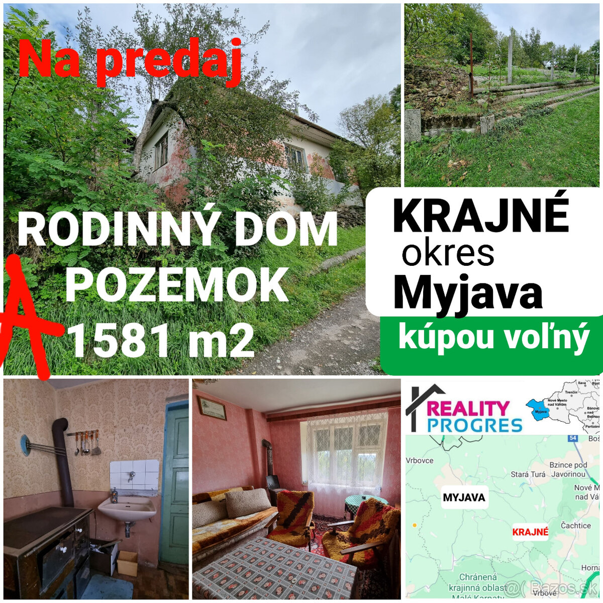 CHALÚPKA a POZEMOK 1581 m2 KRAJNÉ KOPANICE MYJAVA