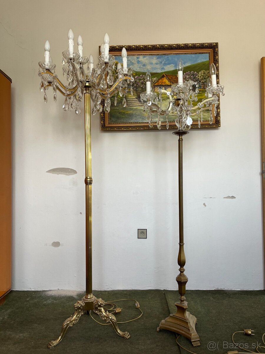 Stojaca lampa - mosadz, krištáľ