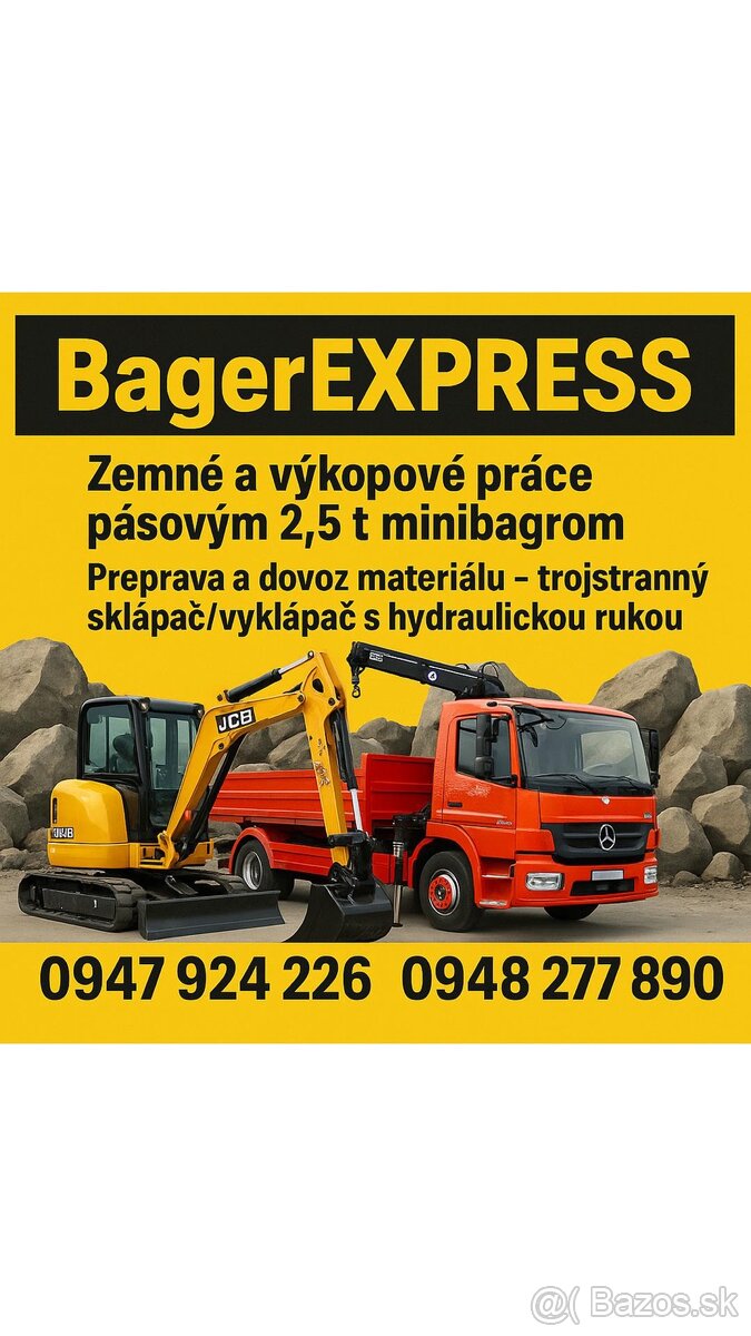 Bager, minibager – výkopové práce + preprava rukou
