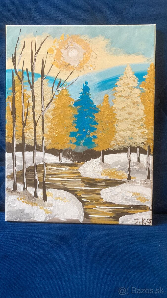 zimný les originál akrylový obraz 30x40cm