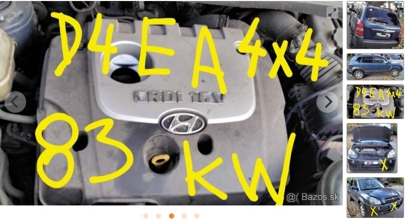 Hyundai Tucson 2.0 CRDI 2005 83kW predám MOTOR D4EA, TRYSKY,