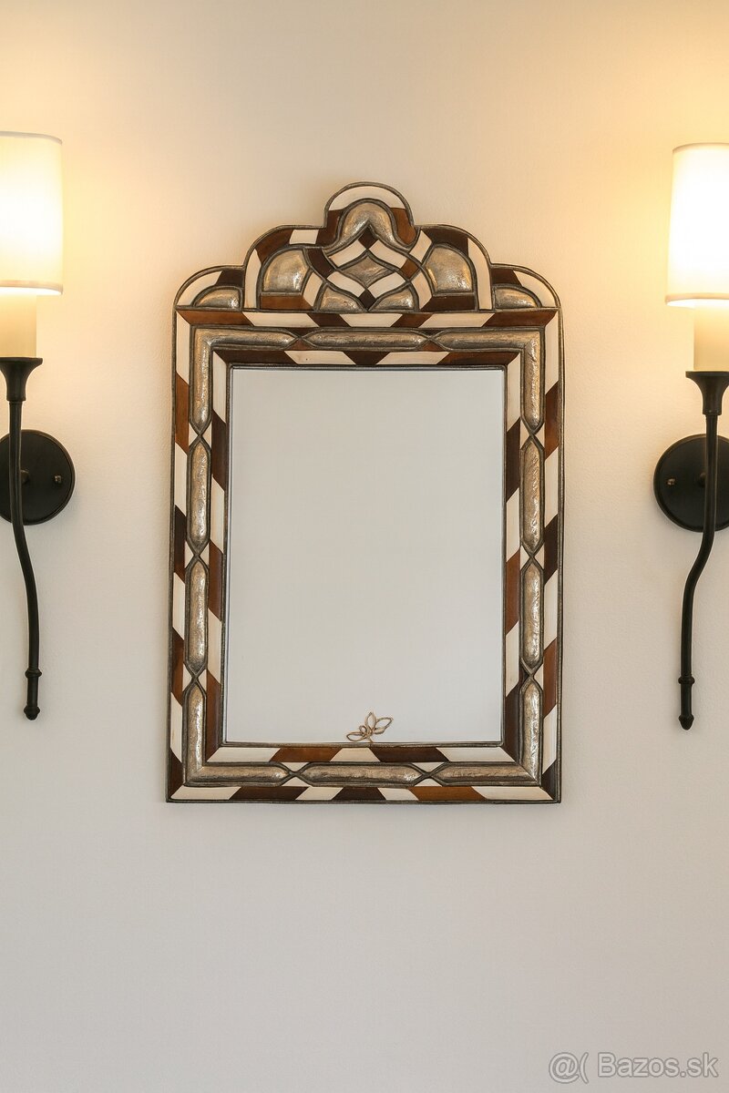 Starožitné zrkadlo - striebro a ťavie kosti, Marakesh