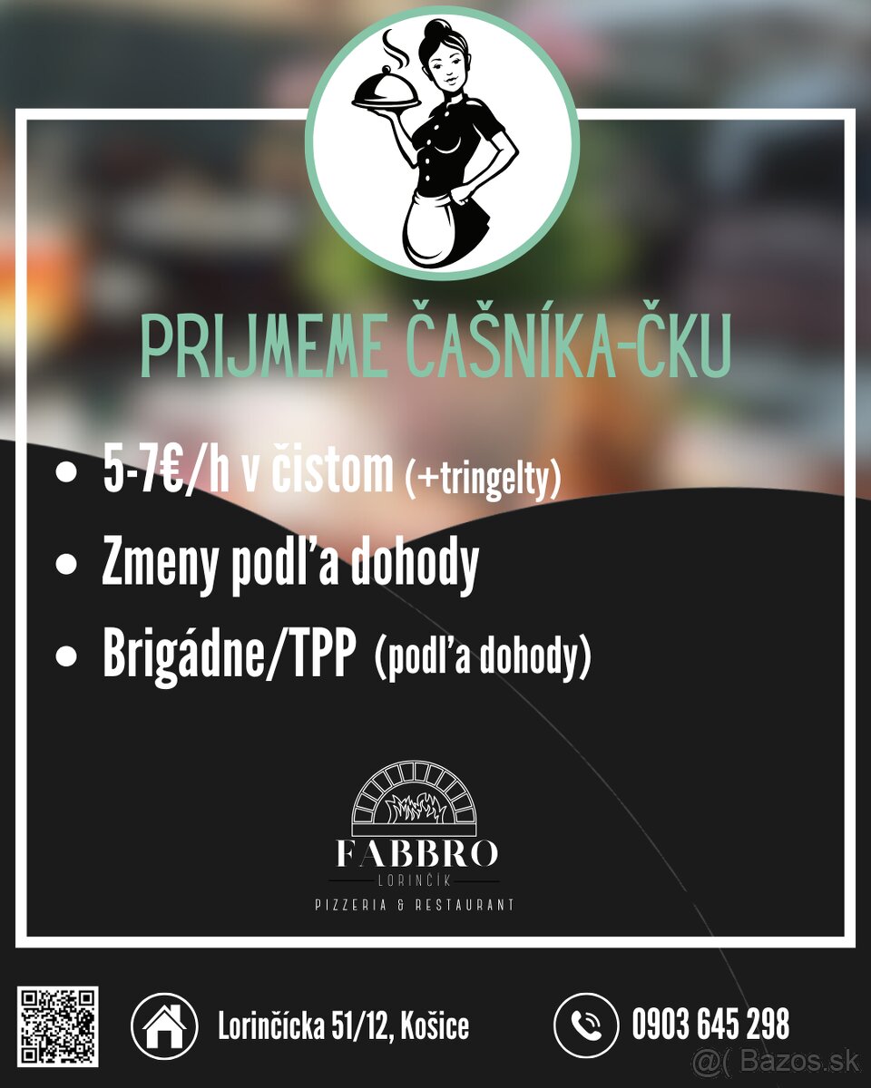 Čašník/čašníčka aj brigádne