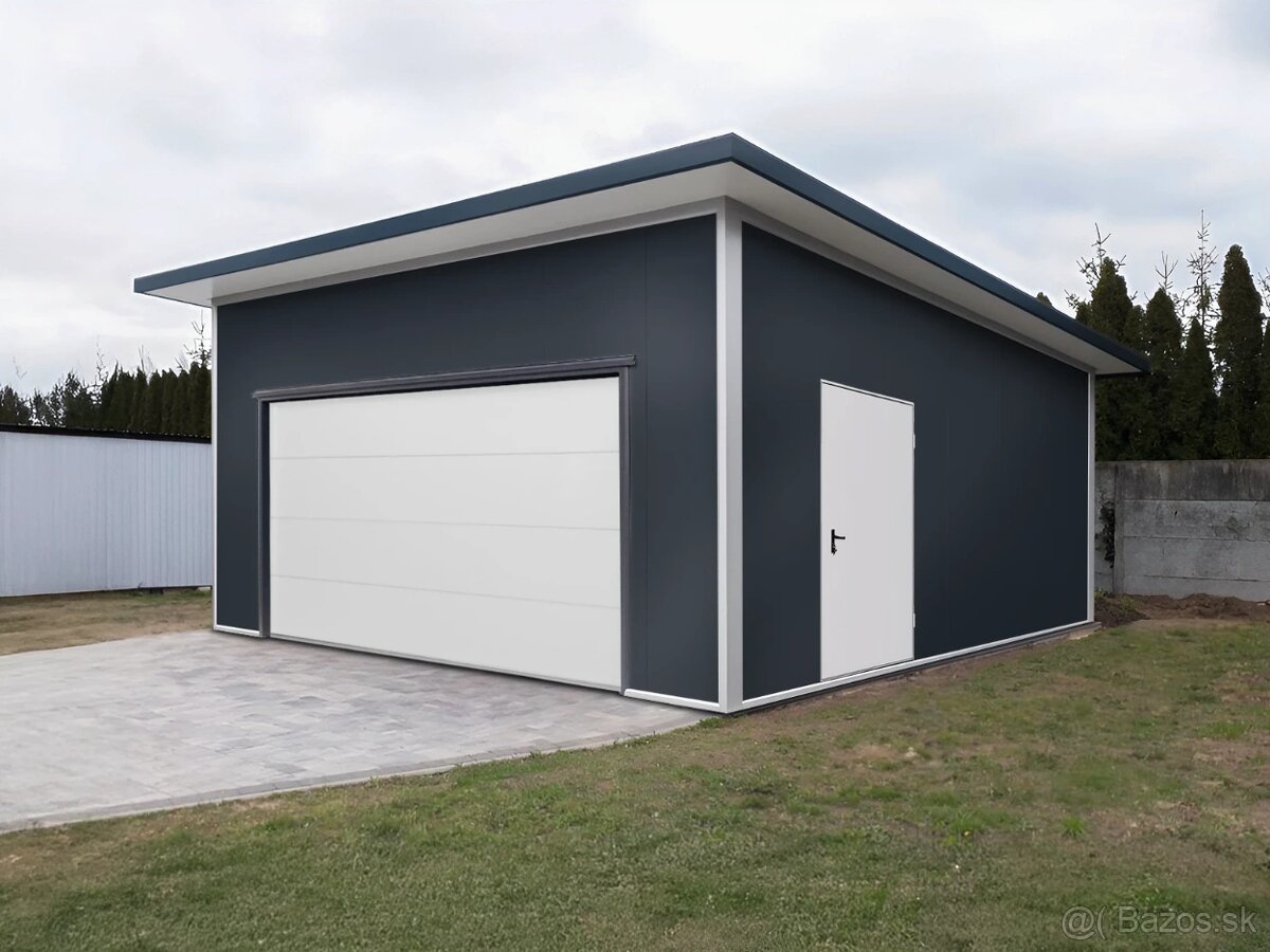 Zateplená garáž zo sendvičového panelu 6x6m.