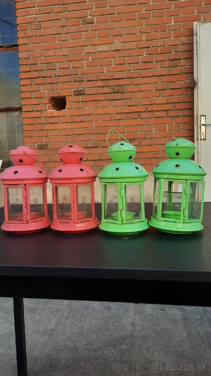 🕯️ Farebné kovové lampáše – 4 ks – ružové a zelené