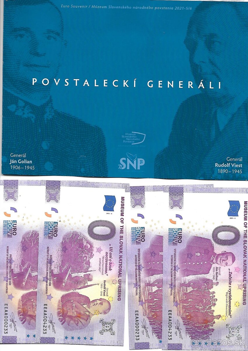 0 euro bankovky , 0€,souvenir FOLDER Povstaleckí generáli