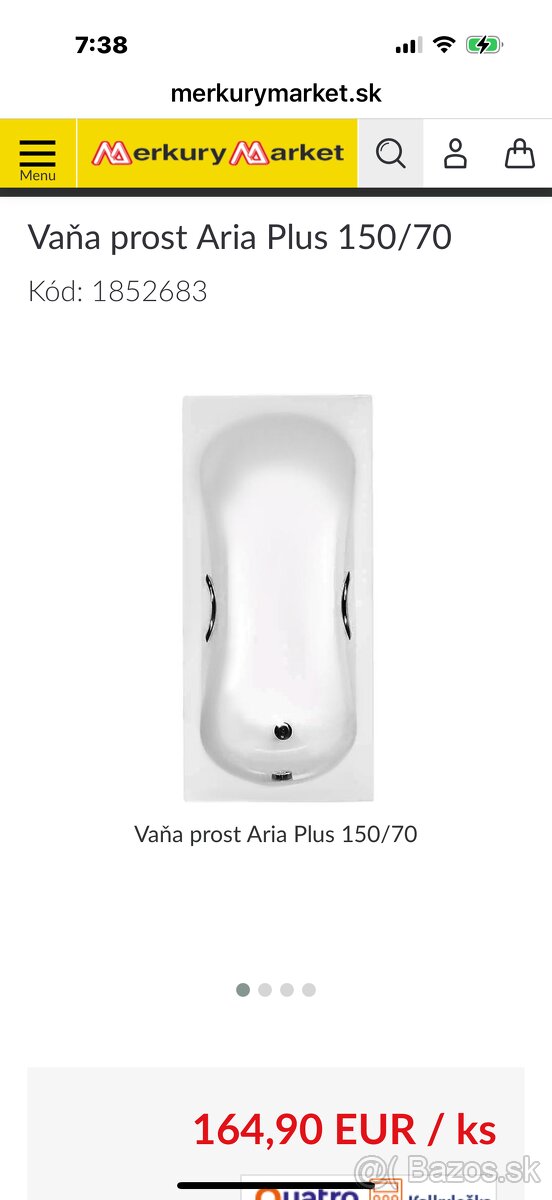 Predám Novú Vaňa prost Aria plus 150/70