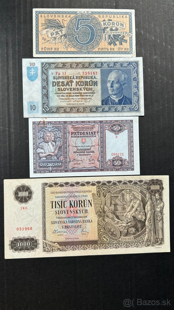 Bankovky Slovenský štát Neperforované aunc